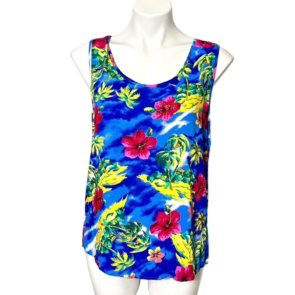 Carolina Blues Tropical Print Sleeveless Top Size Large Multicolor